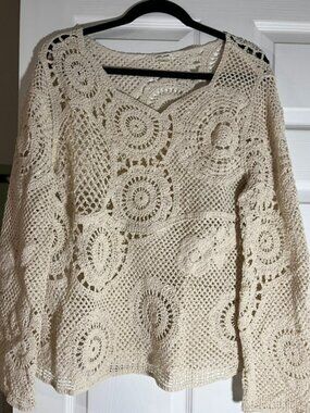 Ultra Pink Long-sleeve Crochet Top - XL